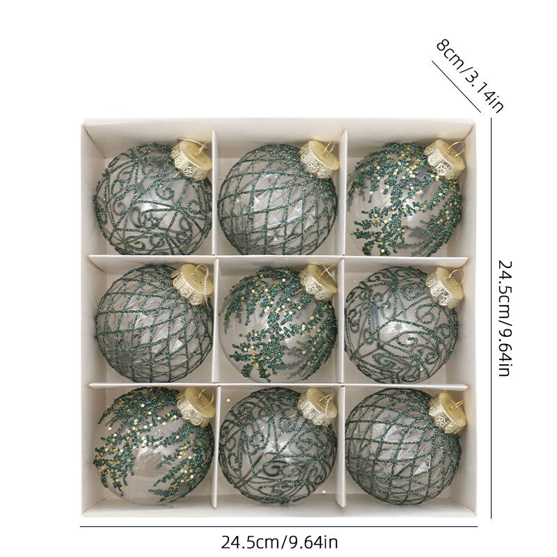 9PCS Transparent Painted Christmas Bauble Gift Box Set for Tree Modern Xmas