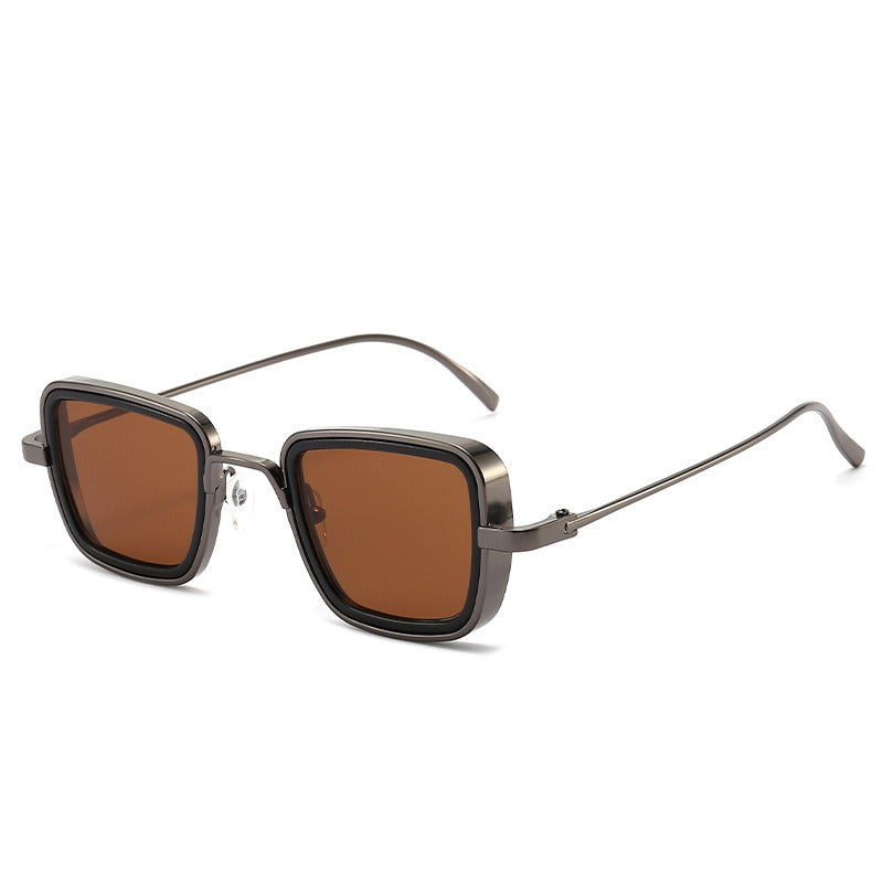 Steampunk Square Sunglasses Yellow Lens Metal Frame UV Protection Retro Style