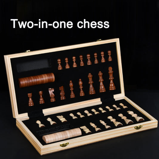 Premium Solid Wood Magnetic Chess Set International Checkers Combo Game Board