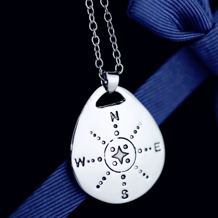 Silver Tone Stainless Steel Long Chain Compass Pendant Necklace