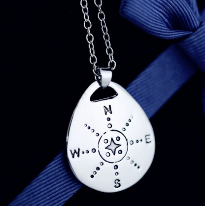 Silver Tone Stainless Steel Long Chain Compass Pendant Necklace