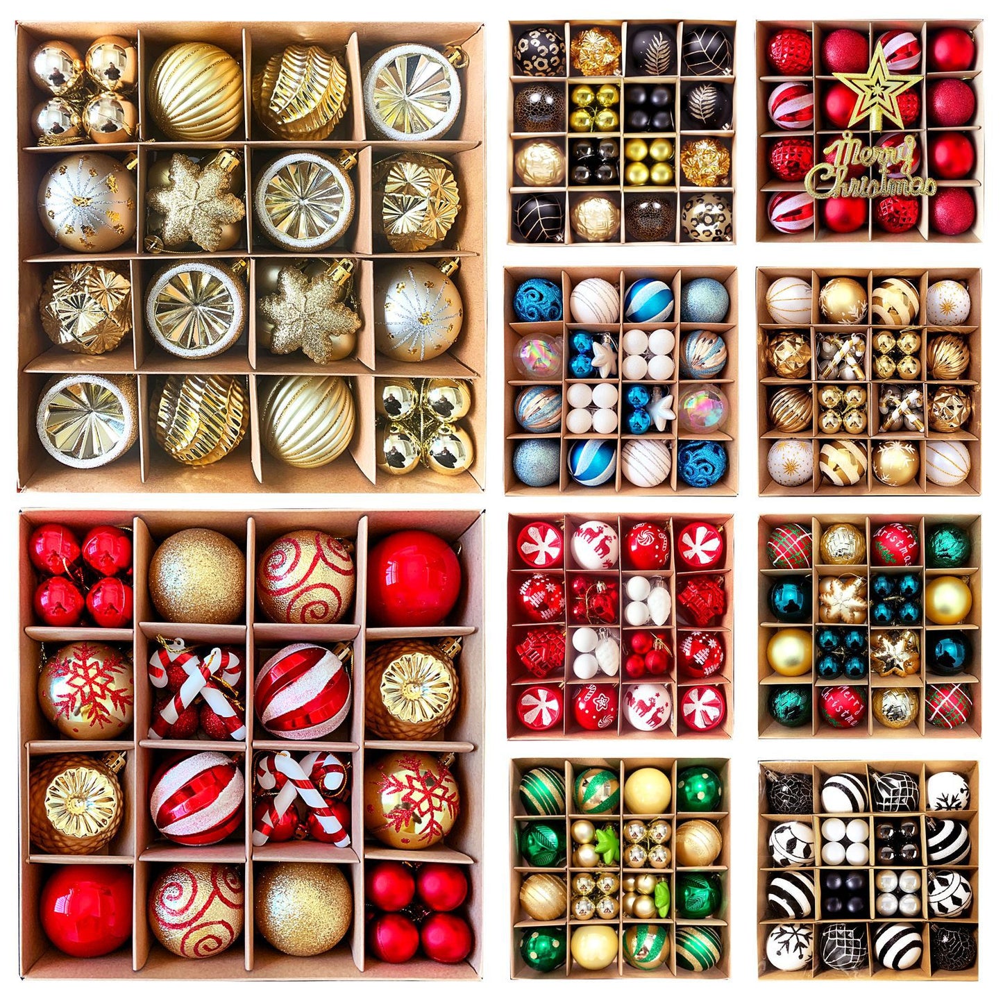 Christmas Tree Ornament Set Premium Bulk Pack Collection Assorted Designs Xmas