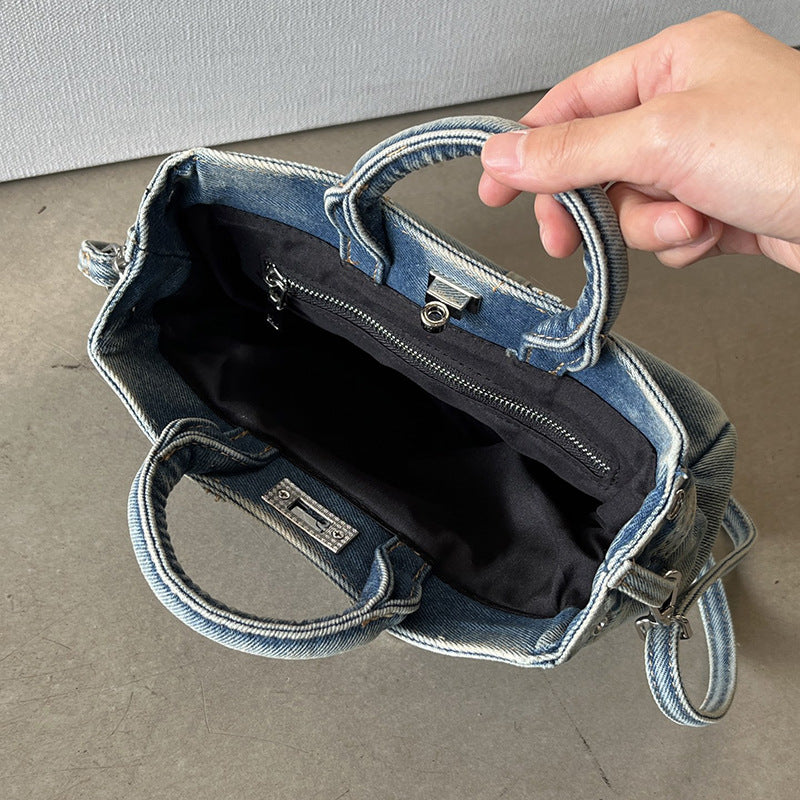 Women's Denim Shoulder Bag Medium Square Retro Crossbody Casual Storage Option
