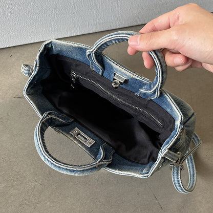 Women's Denim Shoulder Bag Medium Square Retro Crossbody Casual Storage Option