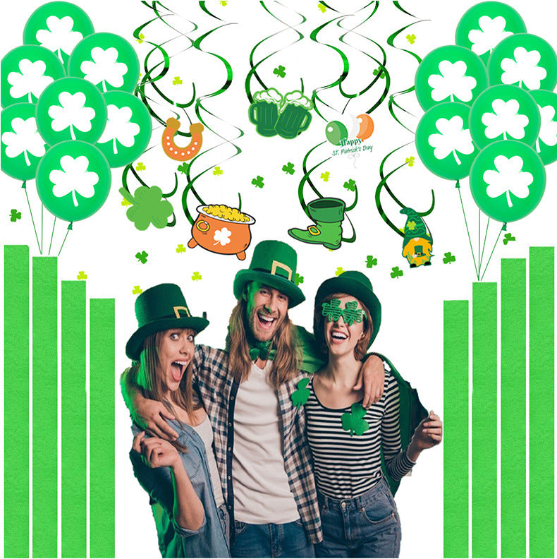 St Patrick's Day Latex Balloon Collection Spiral Decor Celebration Pull Flag