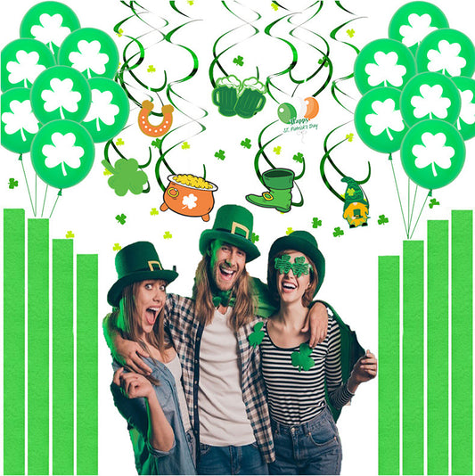 St Patrick's Day Latex Balloon Collection Spiral Decor Celebration Pull Flag