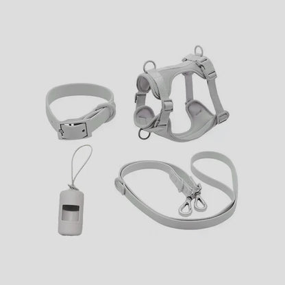 4pc Premium Waterproof PVC Neoprene Pet Harness Leash Collar Bag Dispenser Set