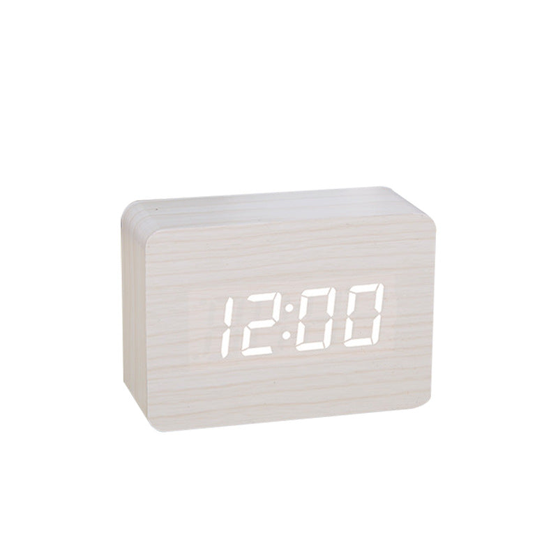 Voice-Controlled Wooden LED Desk Clock USB Battery Date Temperature Features