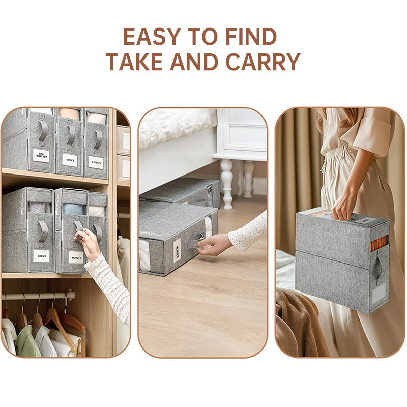 Compact Foldable Rectangular Storage Cube For Linens Towels Bedding Beige Grey