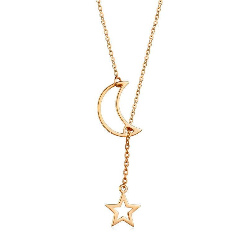 Silver Gold Moon Star Pendant Necklace Dainty Celestial Chain Jewelry Gift