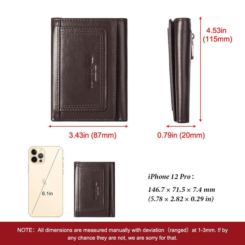 RFID Leather Wallet Men Coin Purse Zipper Multi Card Holder Secure Pocket Storage
