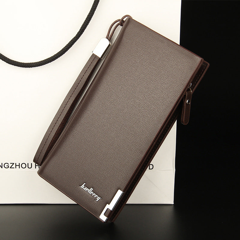 Men's Long Wallet Multi-Functional Secure Zipper Closure Leather RFID Blocking