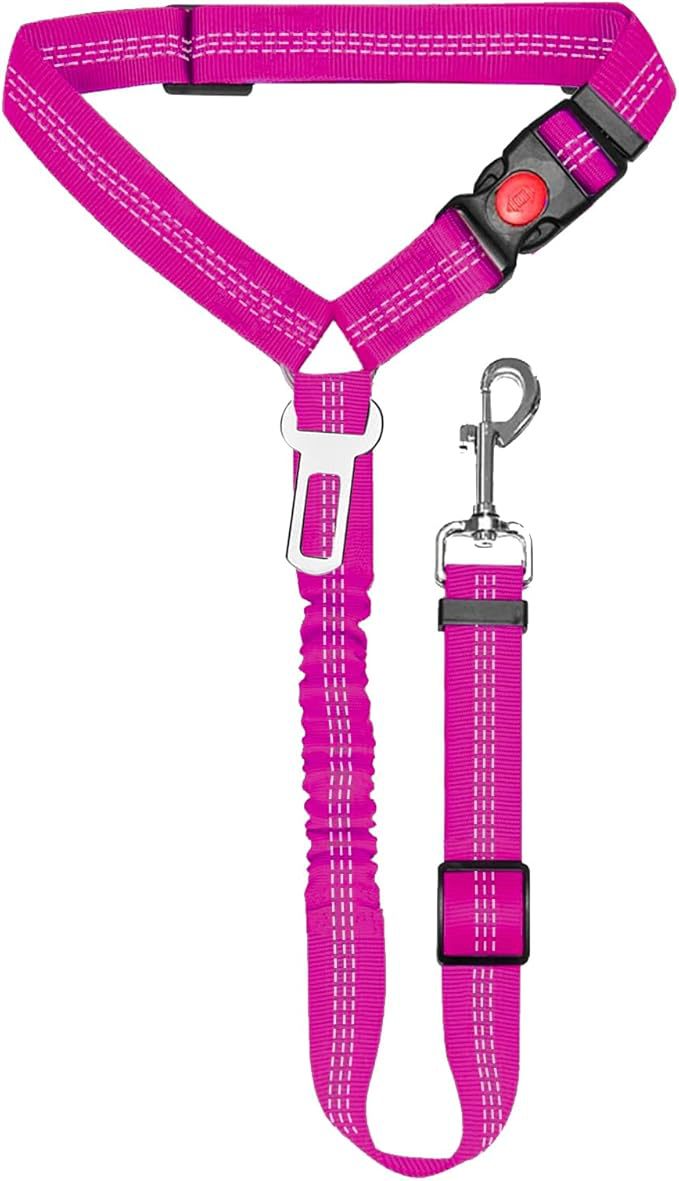 Pet Car Seat Belt | Adjustable Dog Safety Harness with Bungee Buffer, 360° Swivel Clip