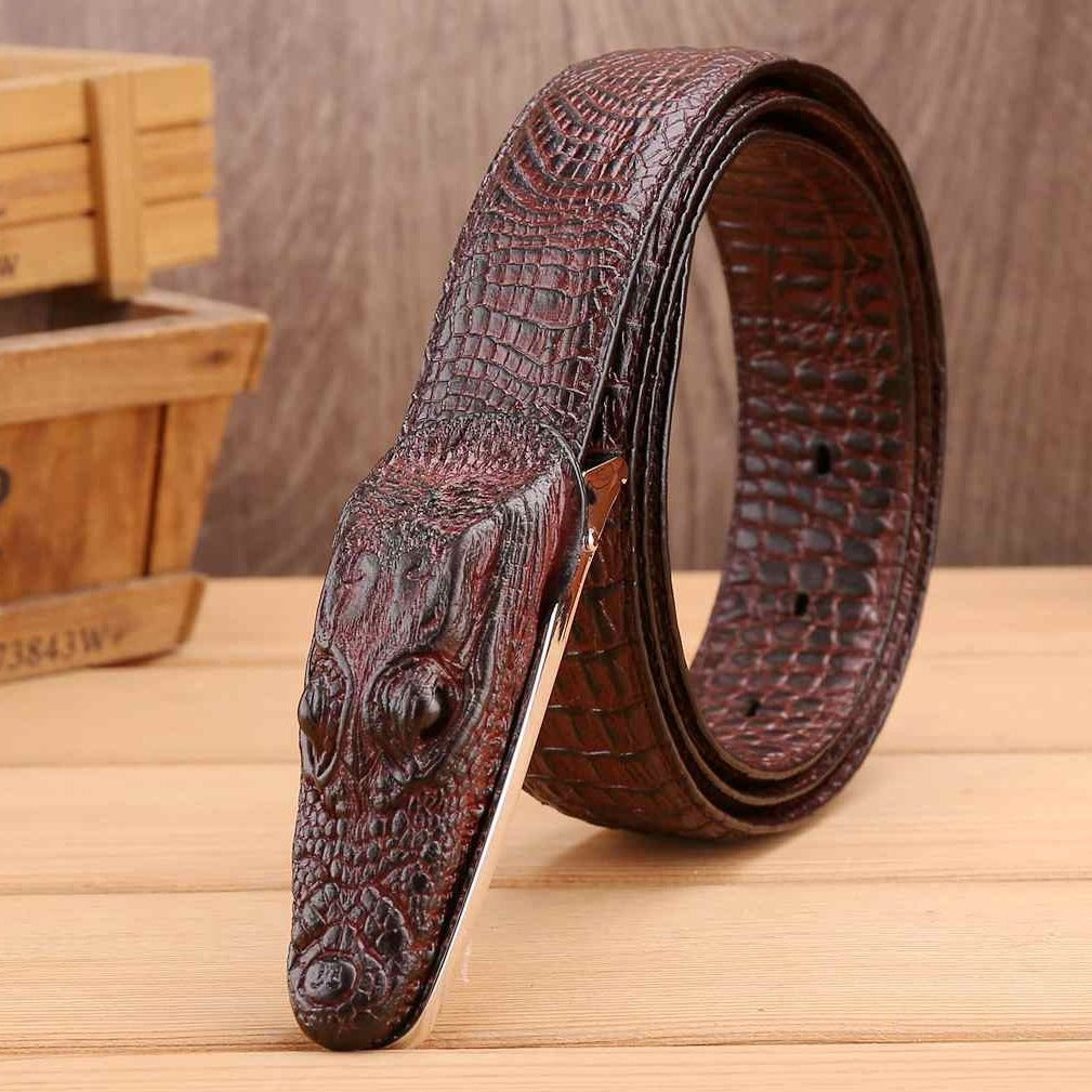Luxury Alligator Design Genuine Cowhide Leather Belt for Men with Alloy Buckle