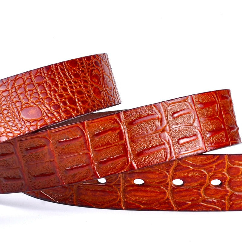 Men's Genuine Leather Crocodile Design Belt Buckle Cowhide Black Accessories