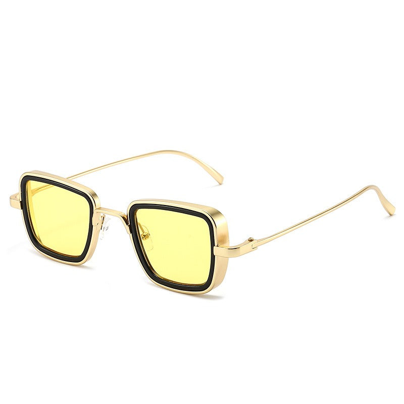 Steampunk Square Sunglasses Yellow Lens Metal Frame UV Protection Retro Style