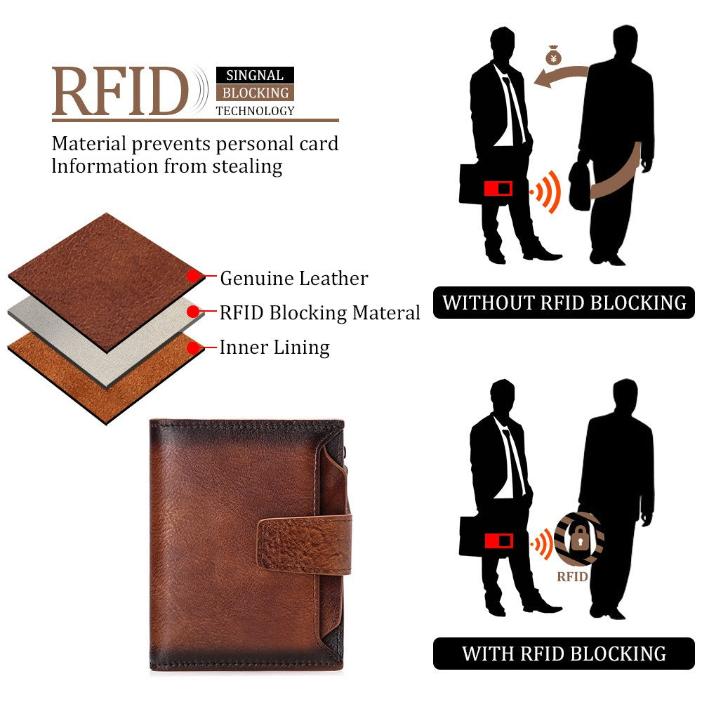 Men's Genuine Cowhide Leather Wallet Stylish Casual Design 14 Card Slots Gift