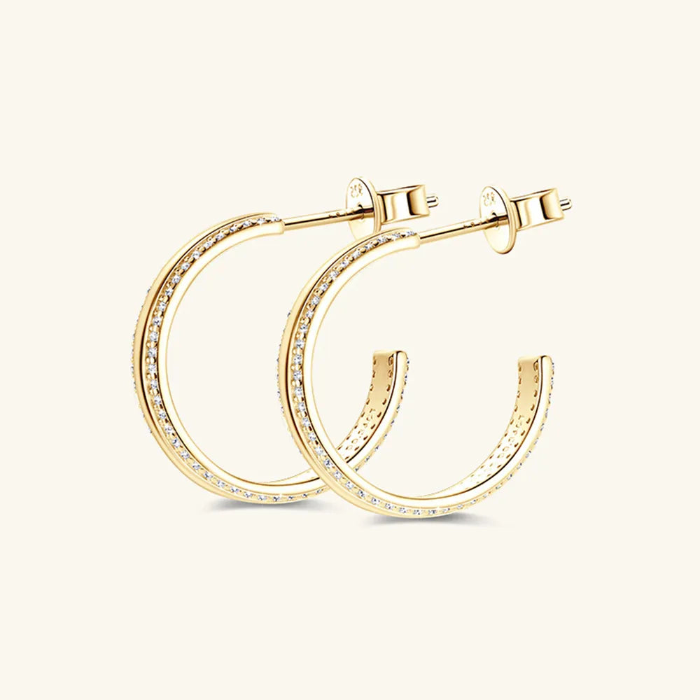 Sterling Silver C-Hoop Earrings 0.68ct Moissanite VVS1 D Colour 20mm Secure Fit