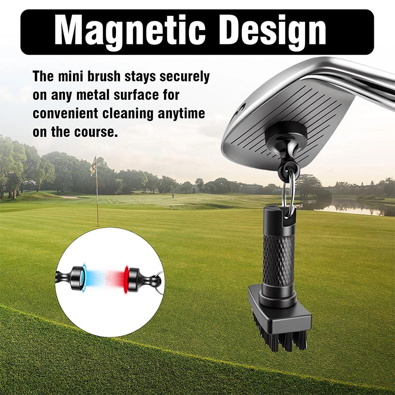 Magnetic Golf Brush Groove Cleaner Quick Release Pocket Clip Black Carabiner