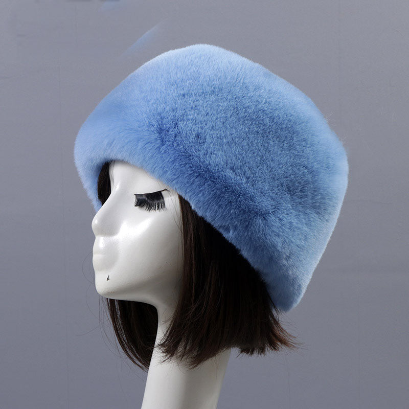 Winter Faux Fur Flat Top Hat Warm Brimless Acrylic Womens Hats Plush Russian
