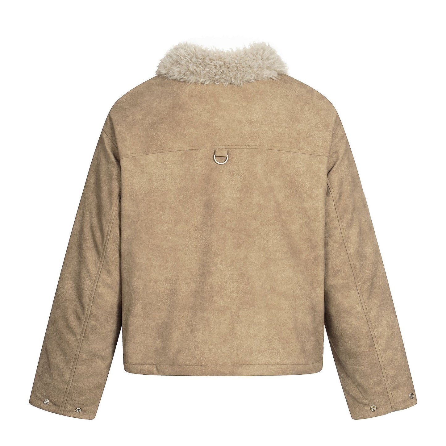Embroidered Badge Faux Fur Collar PU Leather Short Aviator Flight Bomber Jacket
