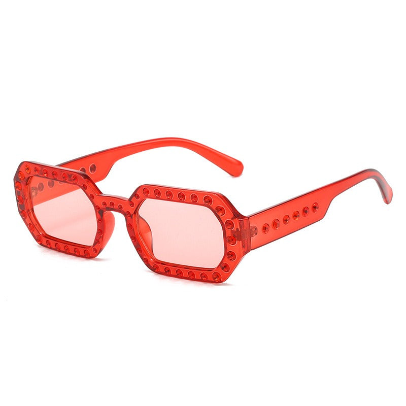 Custom Diamond-Embedded Compact Frame Sunglasses for Women with UV Protection