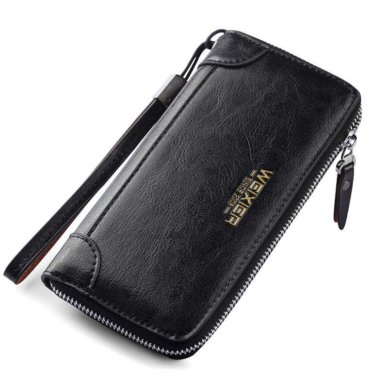 Men's PU Leather Zip Wallet Large Capacity Clutch Business Accessory Organizer