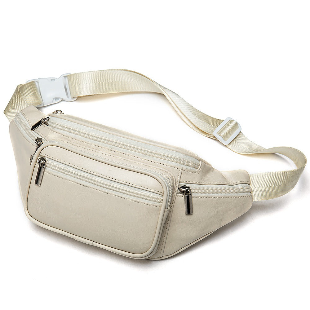 Men's Genuine Cowhide Sheepskin Waist Bag Leather Crossbody Sports Travel Bum Bag