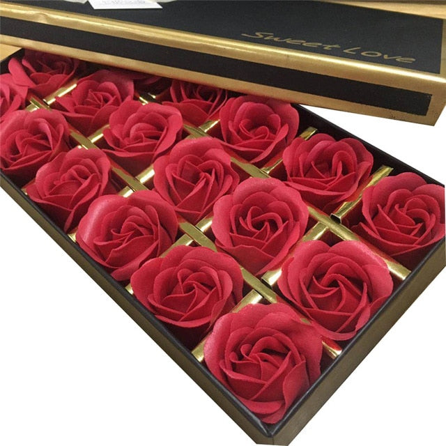 Rose Soap Flower Gift Box 18 Piece Elegant Ribbon Wedding Birthday Unique Gift