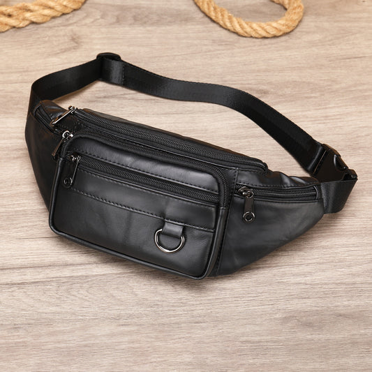 Men's Genuine Cowhide Sheepskin Waist Bag Leather Crossbody Sports Travel Bum Bag