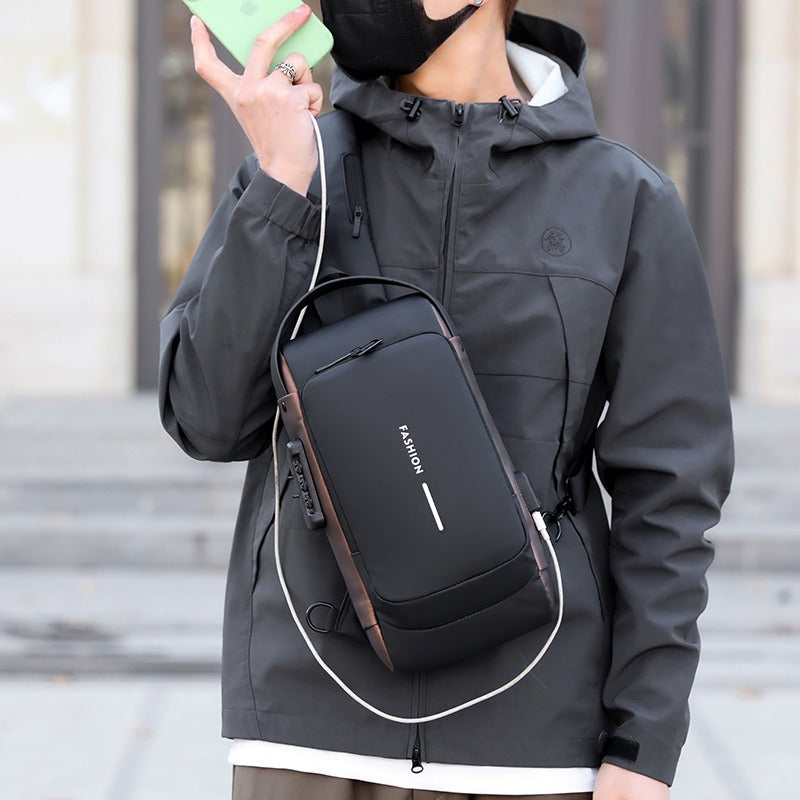 Waterproof USB Crossbody Sling Bag Anti-Theft Password Lock Men Travel Secure