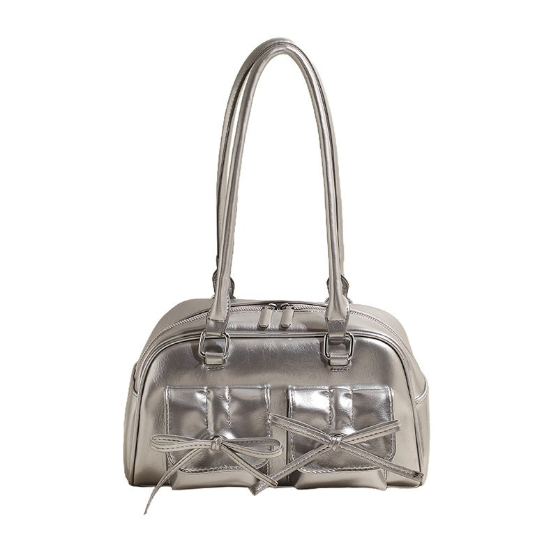 Women's Elegant Leather Handbag Bow Design Versatile Shoulder Bag Women