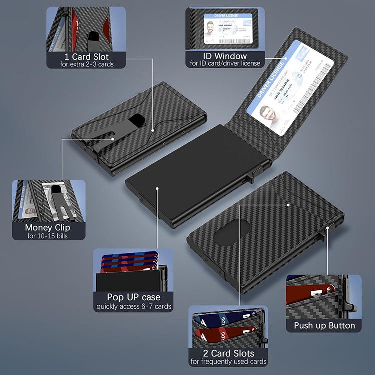 Men's RFID Blocking Wallet Slim Carbon Fiber Leather Bifold Card Holder Secure