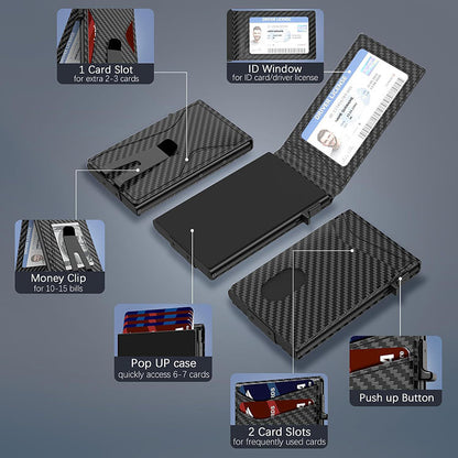 Men's RFID Blocking Wallet Slim Carbon Fiber Leather Bifold Card Holder Secure