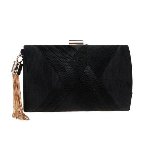 Elegant Satin Tassel Clutch Bag Evening Party Purse Wedding Bridal