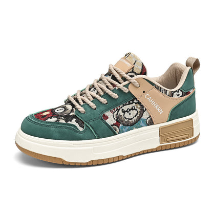 Bear Design Sneakers Low Cut Men's Shoes Japanese Style Lace-Up Casual