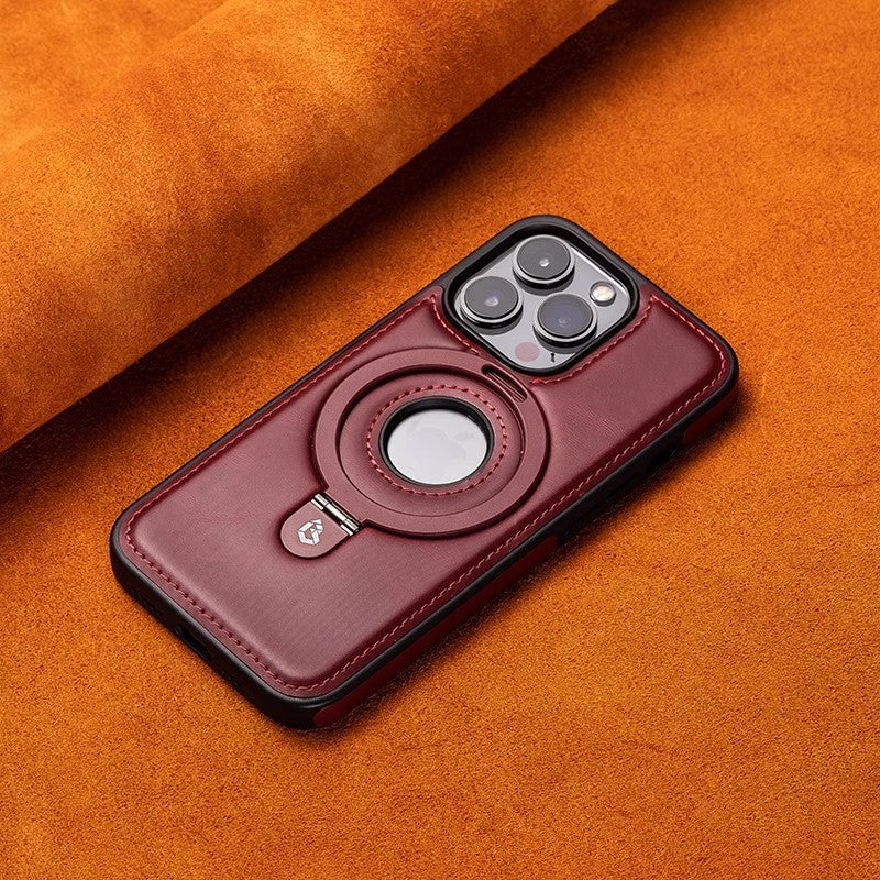 Genuine Leather Case For iPhone 16 15 14 13 12 Pro Max Magnetic Stand Shockproof