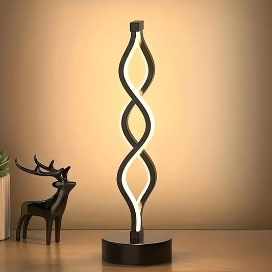 Contemporary Spiral LED Table Lamp Bedside Night Light Rechargeable Black 34.5cm