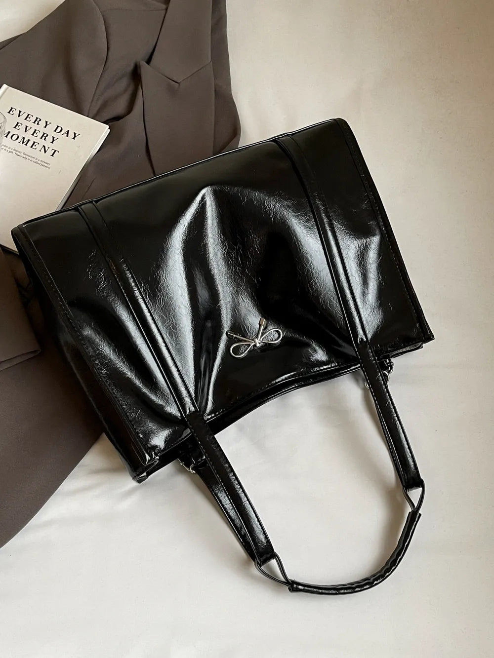Adjustable Shoulder Strap Bag Faux Leather Zip Closure Roomy Interior Pockets