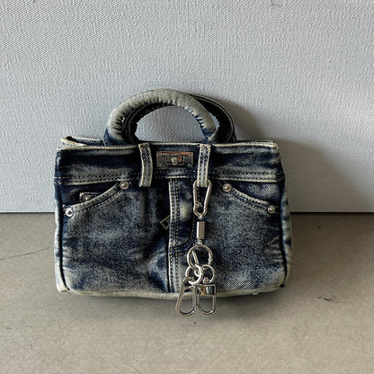 Women's Denim Shoulder Bag Medium Square Retro Crossbody Casual Storage Option