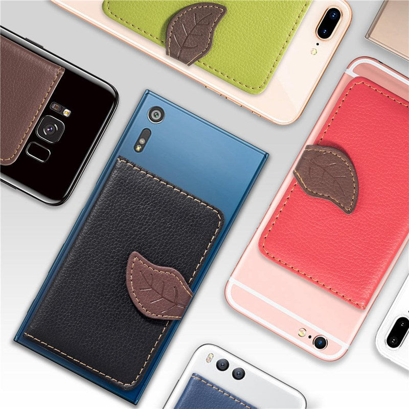 Phone Wallet Case With 3m Adhesive Card Holder And Leaf Clasp For Mobile Phones