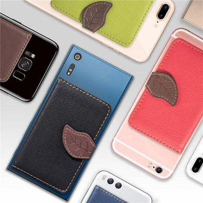 Phone Wallet Case With 3m Adhesive Card Holder And Leaf Clasp For Mobile Phones