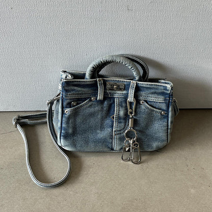 Women's Denim Shoulder Bag Medium Square Retro Crossbody Casual Storage Option