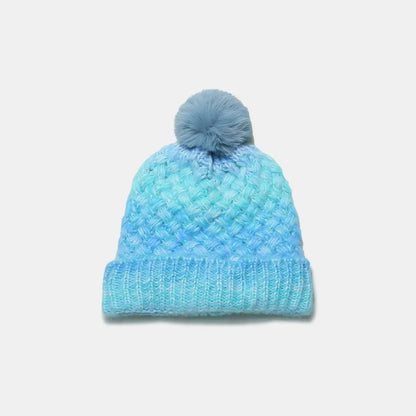 Gradient Acrylic Knitted Beanie Hat with Pompom, Essential Winter Head Accessory