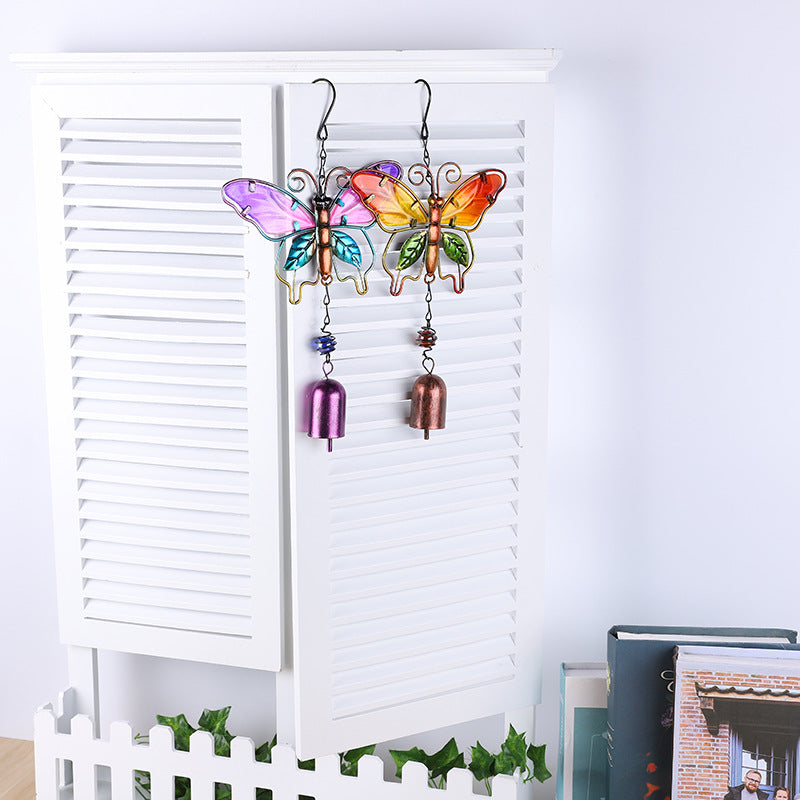 Butterfly Wind Chime Aluminium Tubes Painted Glass Home Decor Hanging Ornament