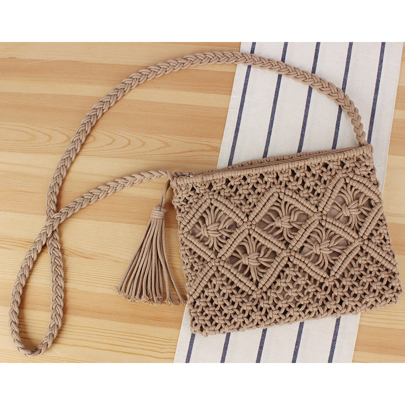 Women Summer Beach Woven Tote Bag Essential Lightweight Travel Tassel Accessory