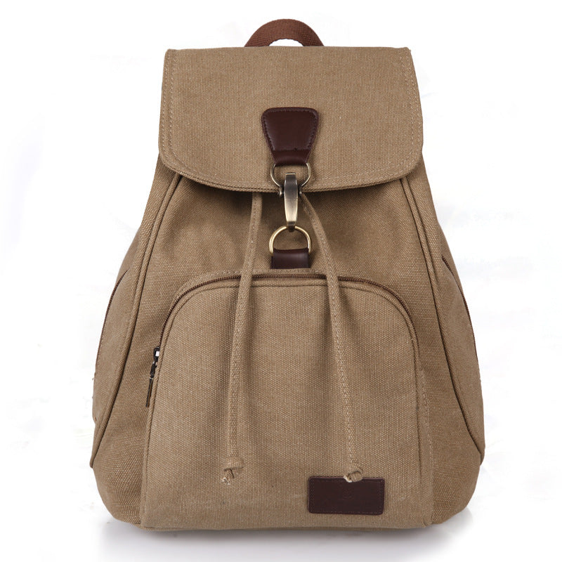 Retro Canvas Rucksack Backpack Drawstring Front Pocket School Travel