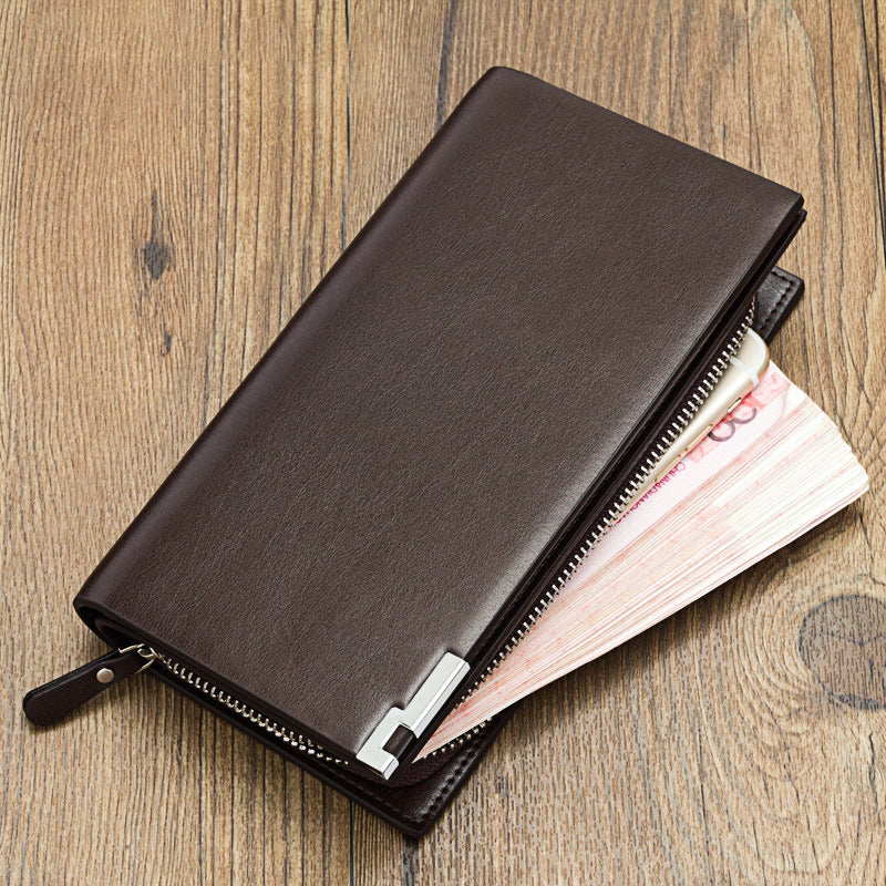 Men's Long Wallet Multi-Functional Secure Zipper Closure Leather RFID Blocking