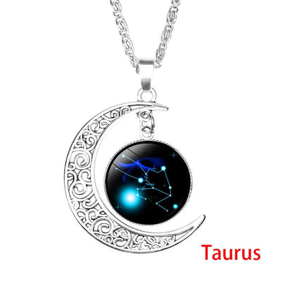 Zodiac Sign Moon Dangle Pendant Necklace 12 Constellation Astrology Jewellery