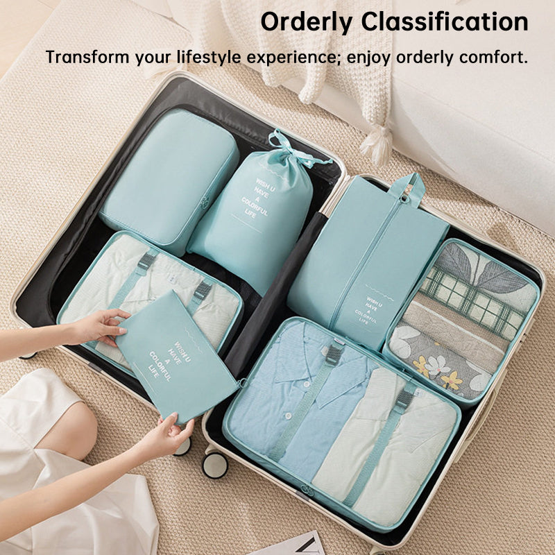 7 Piece Packing Cube Set Travel Organiser Mesh Front Double Zip Shoe Pouch Grey
